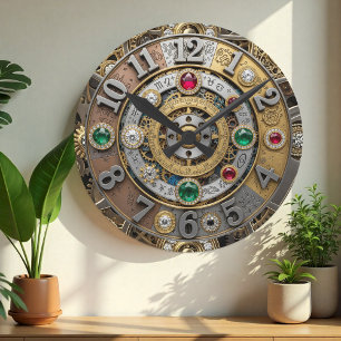 Steampunk, Juwelenuhr, Tierkreis, Edelsteine, Vint Runde Wanduhr
