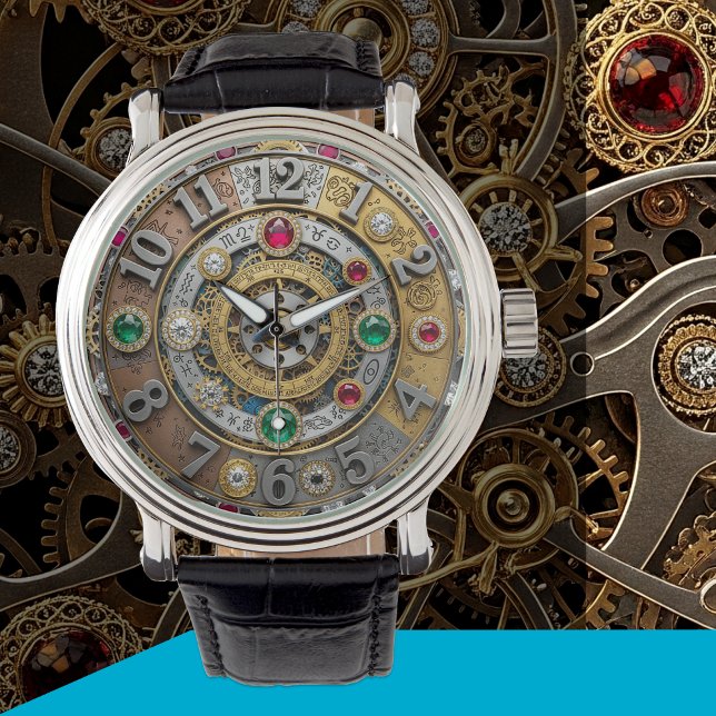 Steampunk, Juwelenuhr, Zodiac, Edelsteine, Vintag Armbanduhr (Steampunk Jeweled Watch)