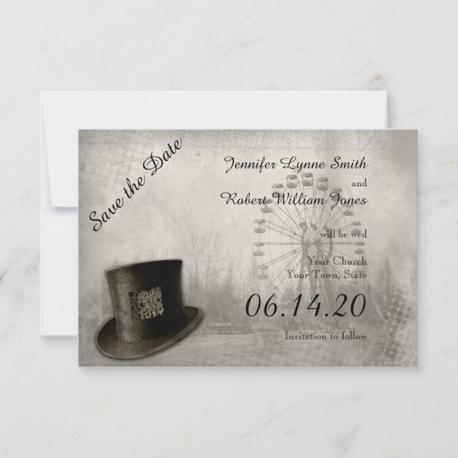 Steampunk Karneval Top Hat Hochzeit speichern das  Save The Date (Vorderseite)