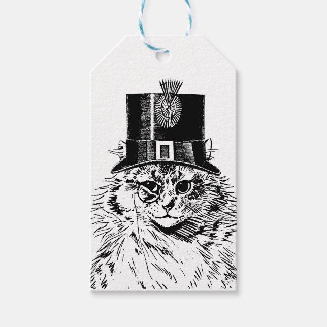 Steampunk Kat Kitty in einem Top Hat Geschenkanhänger (Vorderseite)