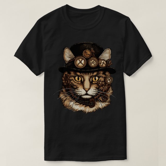 Steampunk-Katze 1 T-Shirt (Design vorne)