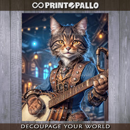 Steampunk-Katze, die Banjo spielt - Seidenpapier
