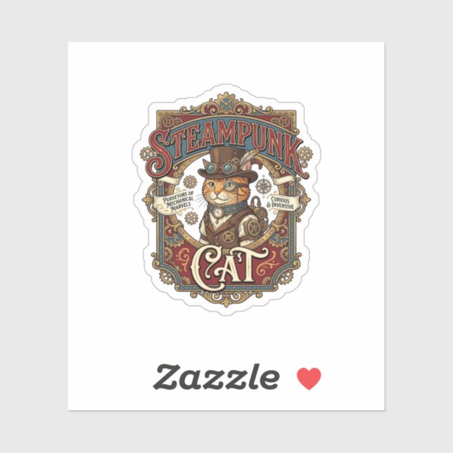 Steampunk-Katze Katze Steampunk Vintage Aufkleber (Blatt)
