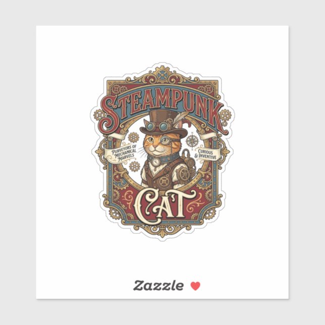 Steampunk-Katze Katze Steampunk Vintage Aufkleber (Blatt)