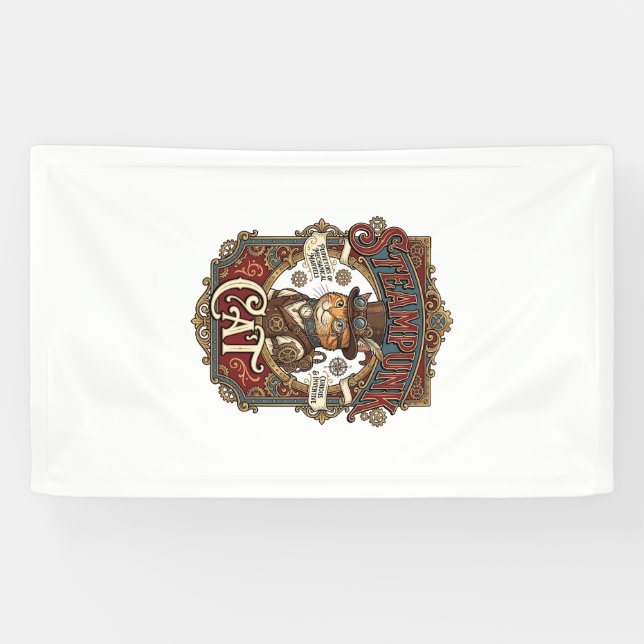 Steampunk-Katze Katze Steampunk Vintage Banner (Horizontal)