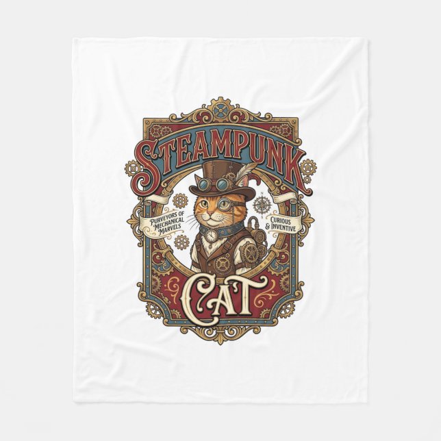 Steampunk-Katze Katze Steampunk Vintage Fleecedecke (Vorderseite)