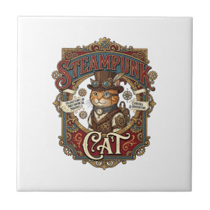 Steampunk-Katze Katze Steampunk Vintage Fliese