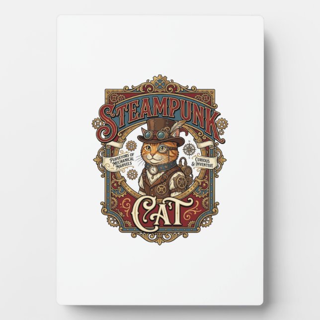 Steampunk-Katze Katze Steampunk Vintage Fotoplatte (Vorderseite)