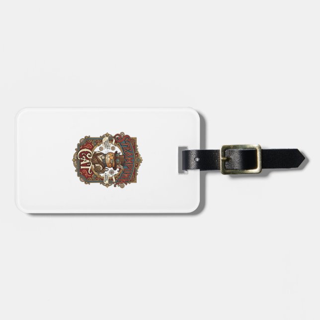 Steampunk-Katze Katze Steampunk Vintage Gepäckanhänger (Vorderseite horizontal)