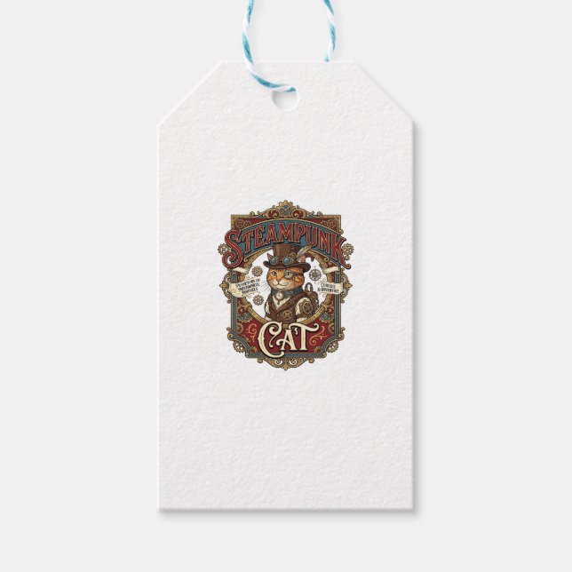 Steampunk-Katze Katze Steampunk Vintage Geschenkanhänger (Vorderseite)