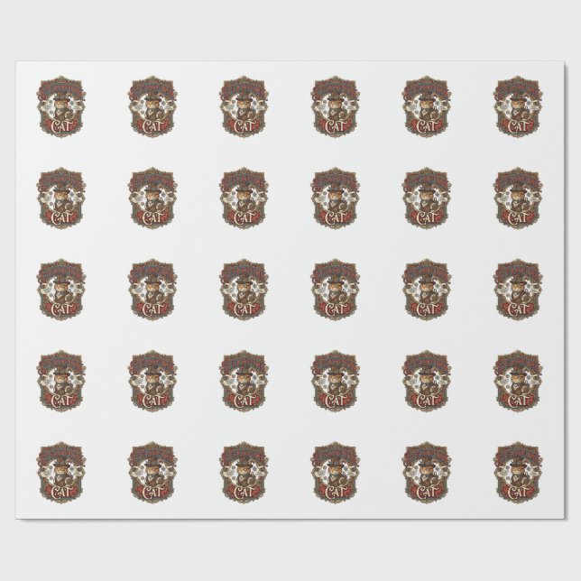 Steampunk-Katze Katze Steampunk Vintage Geschenkpapier (Flach)
