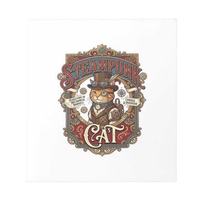 Steampunk-Katze Katze Steampunk Vintage Notizblock (Vorderseite)
