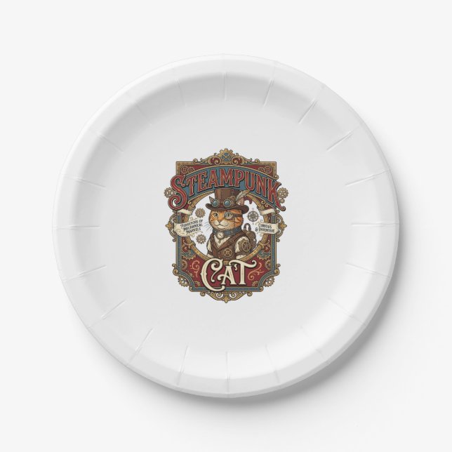 Steampunk-Katze Katze Steampunk Vintage Pappteller (Vorderseite)