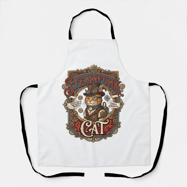 Steampunk-Katze Katze Steampunk Vintage Schürze (Vorderseite)