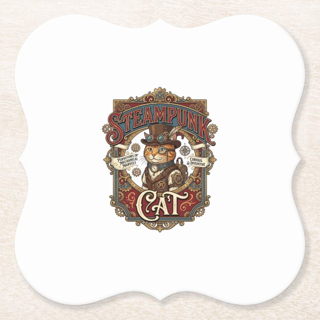 Steampunk-Katze Katze Steampunk Vintage Untersetzer (Vorderseite)