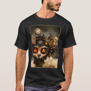 Steampunk-Katze Mechanische Zahnräder Fantasy Indu T-Shirt