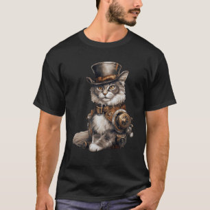 Steampunk-Katze mit Hat Graphic Design Cat Fantasy T-Shirt