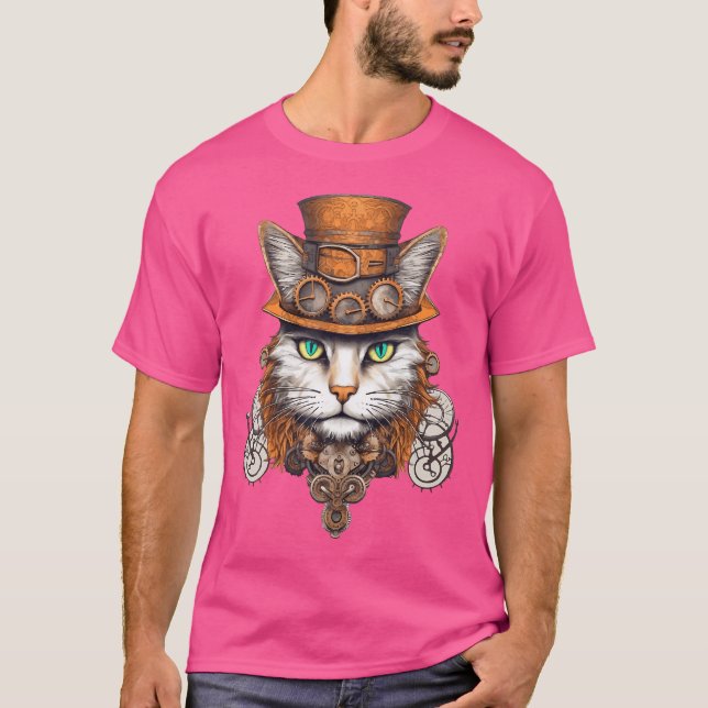 Steampunk-Katze mit Hat Graphic Design Cat Lover A T-Shirt (Vorderseite)