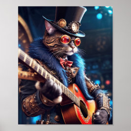 Steampunk-Katze mit Tophut und Brille, Gitarrist Poster