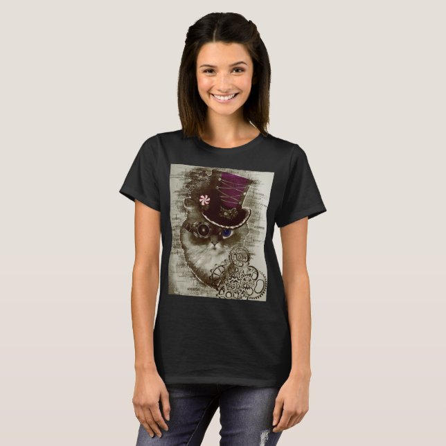 Steampunk Katze T-Shirt (Vorne ganz)
