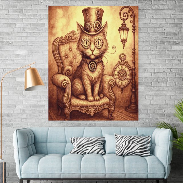 Steampunk-Katze viktorianische Uhrwerk-Fantasy-Vin Poster (Von Creator hochgeladen)