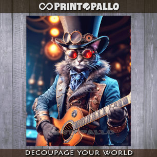 Steampunk-Katze: Zylinder, Schutzbrille, Gitarre - Geschenkpapier Set