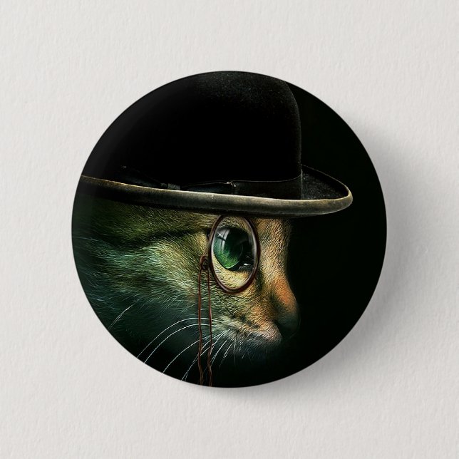 Steampunk Katzen-Button-Rückseitenknopf Button (Vorderseite)