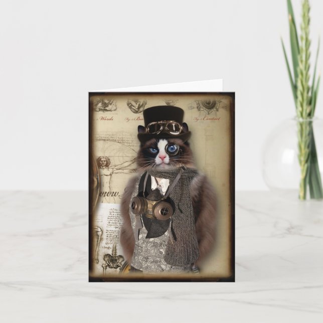 Steampunk Katzen-Gewohnheit Notecard Karte (Vorderseite)