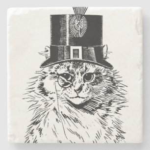 Steampunk Katzen-Untersetzer, Kitty im Spitzenhut Steinuntersetzer
