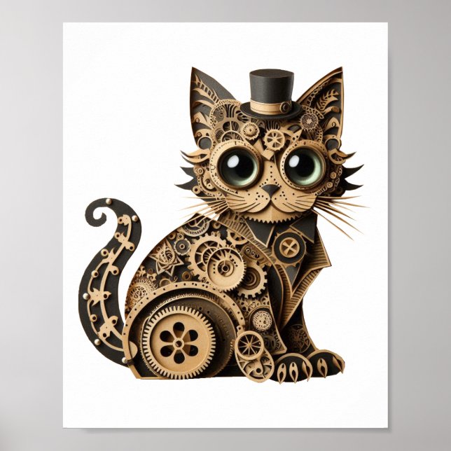 Steampunk Katzenlederkunst Poster (Vorne)