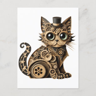 Steampunk Katzenlederkunst Postkarte