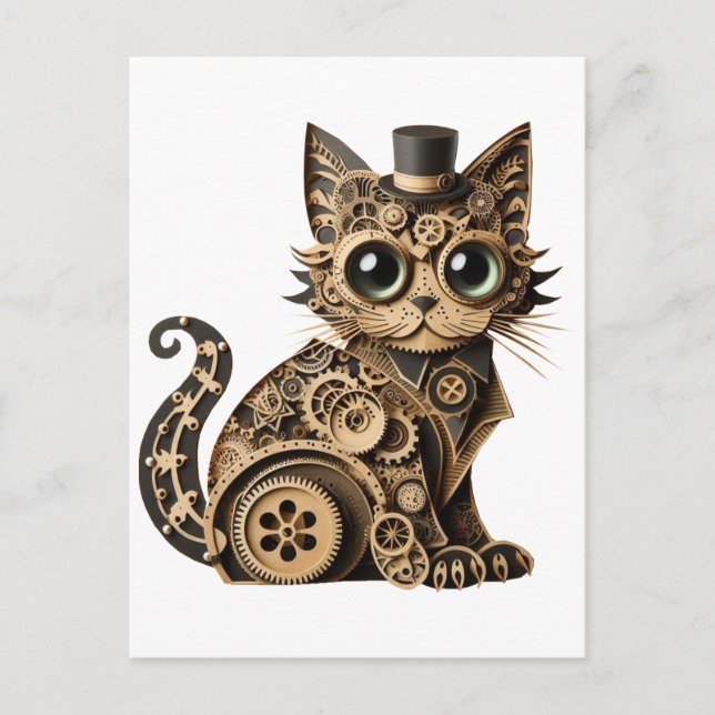 Steampunk Katzenlederkunst Postkarte (Vorderseite)