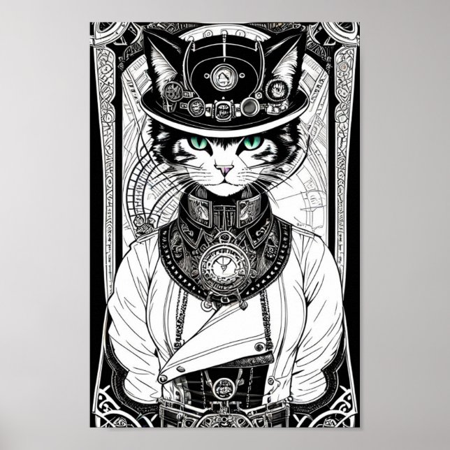 Steampunk-Katzenposter Poster (Vorne)