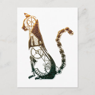 Steampunk-Katzenpostkarten Postkarte