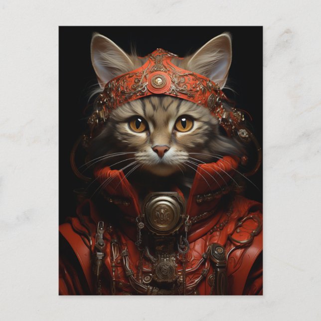 Steampunk Kitten in Red Postcard Postkarte (Vorderseite)
