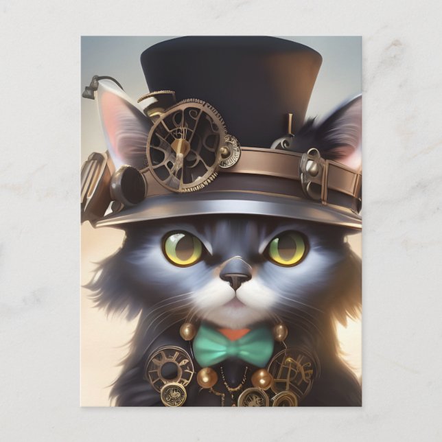 Steampunk Kitten Postcard Postkarte (Vorderseite)