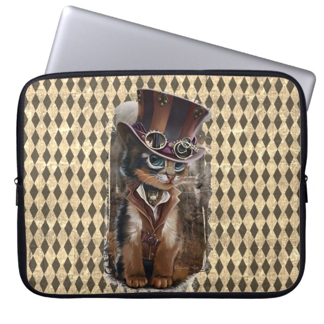 Steampunk Kitty Laptopschutzhülle (Vorderseite)