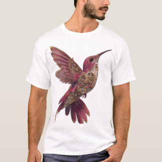 Steampunk Kolibri — Magenta & Messing Uhrwerk T-Shirt
