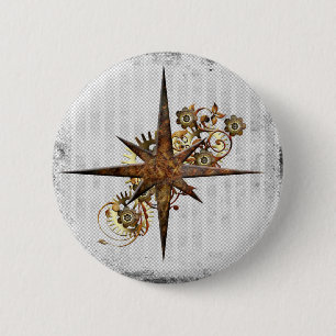 Steampunk-Kompass-Stern Grunge Button