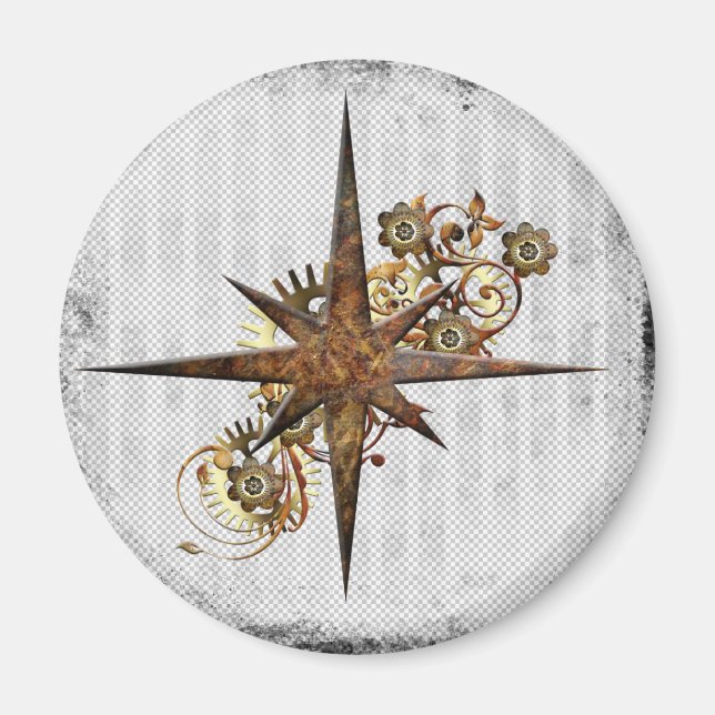 Steampunk-Kompass-Stern Grunge Magnet (Vorne)