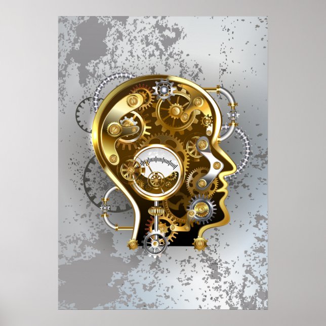 Steampunk-Kopf mit Manometer Poster (Vorne)