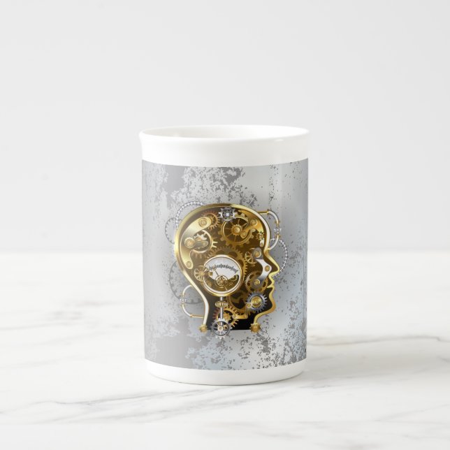 Steampunk-Kopf mit Manometer Prozellantasse (Vorderseite)