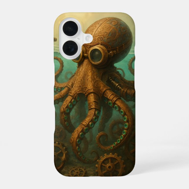 Steampunk Krake iPhone 16 Hülle (Rückseite)