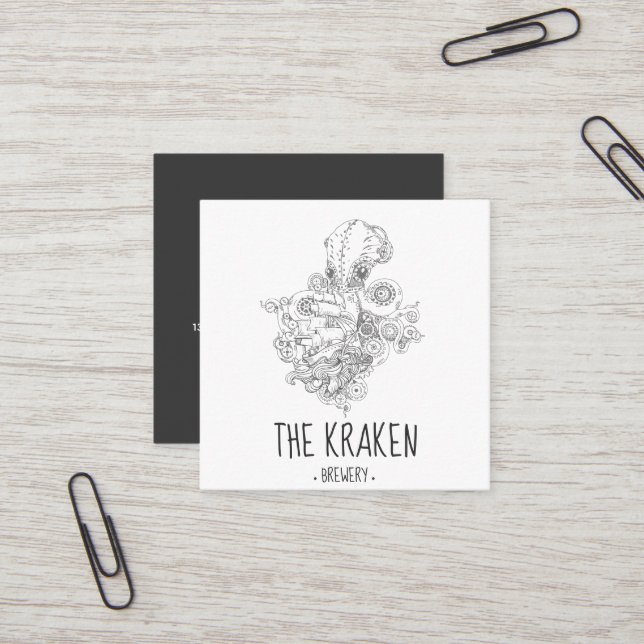 Steampunk Kraken Square Business Card Quadratische Visitenkarte (Vorderseite/Rückseite Beispiel)