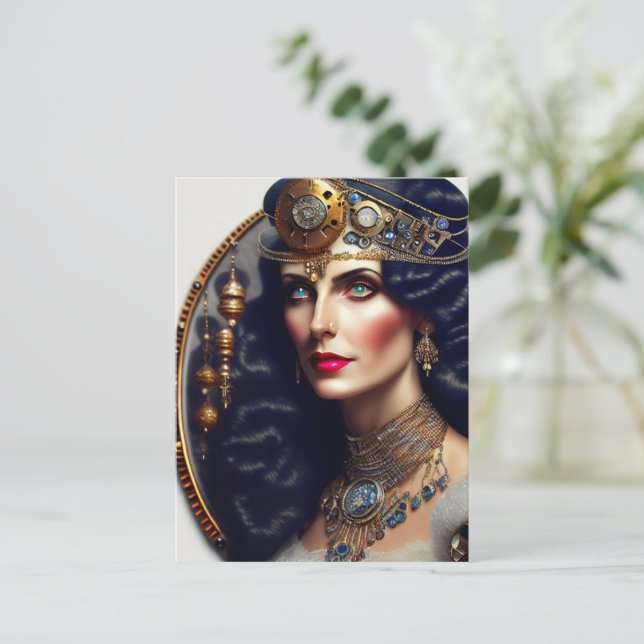 Steampunk-Kriegerprinzessin Postkarte (Stehend Vorderseite)