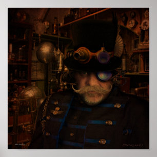 Steampunk Kunst - Fantasie-Erfinder-Kapitän Sean Poster