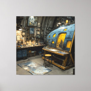 Steampunk-Künstler-U-Boot-Studio-Chaos Leinwanddruck