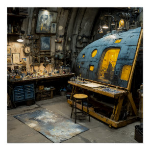 Steampunk-Künstler U-Boot-Studio Chaos Poster
