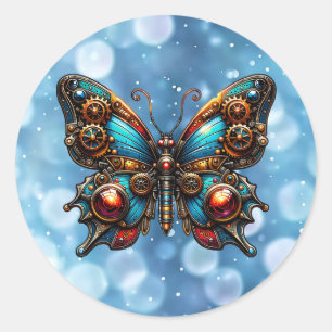 Steampunk Kupfer Metallgeere Butterfly Runder Aufkleber