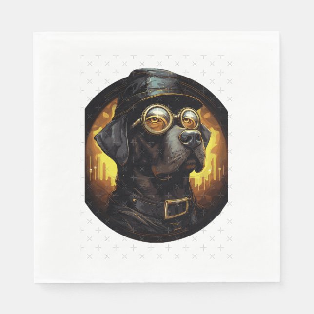 Steampunk Labrador Hund im Cartoon Aviator Style E Serviette (Vorderseite)